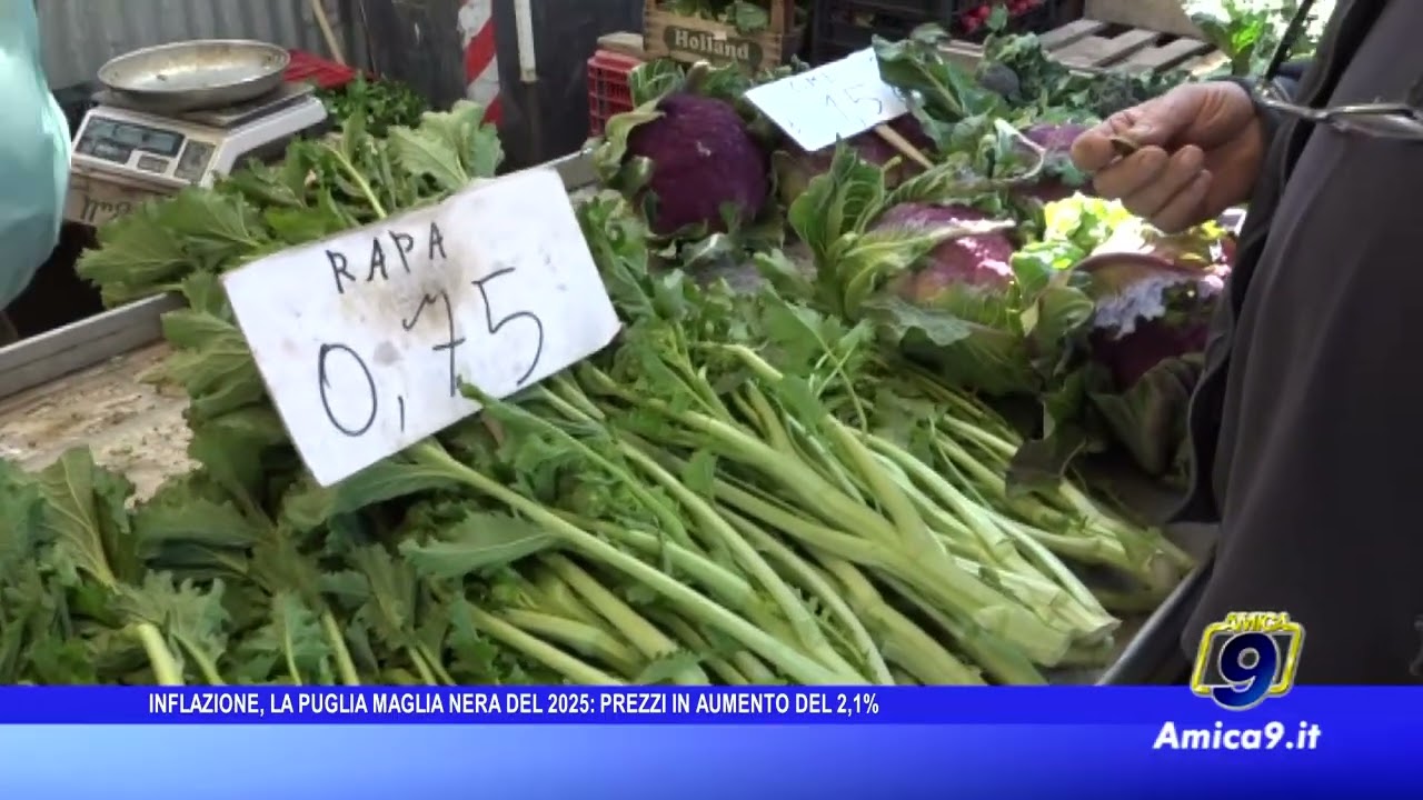 Inflazione, la Puglia maglia nera del 2025: prezzi in aumento del 2,1%